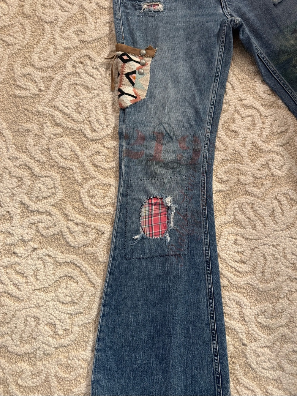 Women’s Distressed Patchwork Blue Jeans - Picture 10 of 11